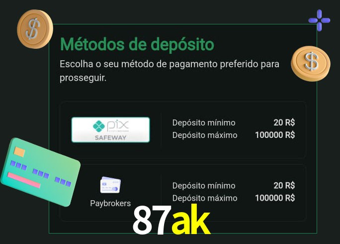 O cassino 87ak oferece uma grande variedade de métodos de pagamento